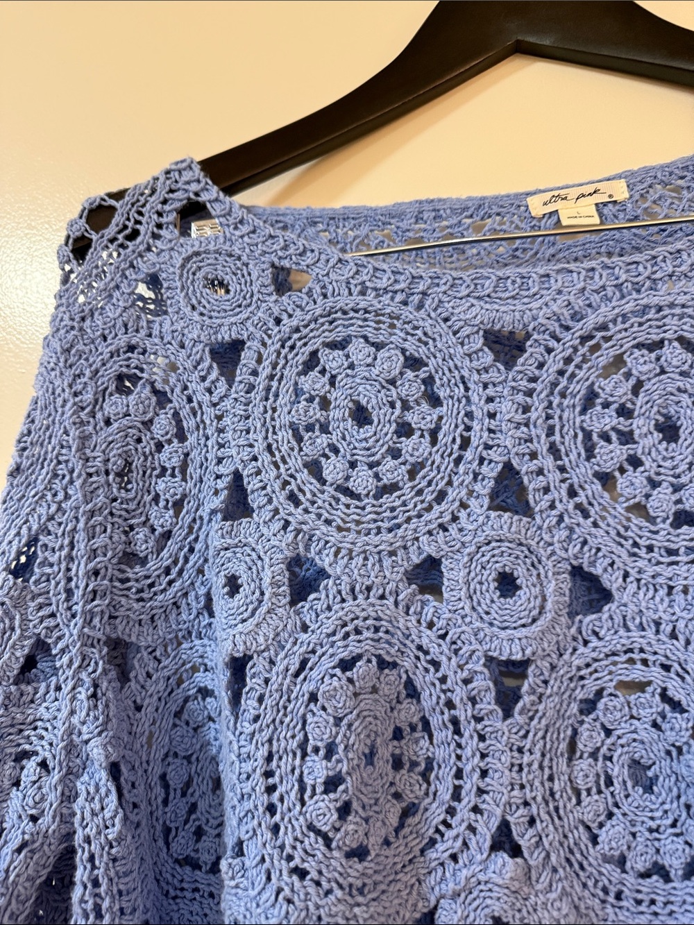 Ultra Pink Lavender Blue Crochet Circle Sweater - Picture 2 of 7